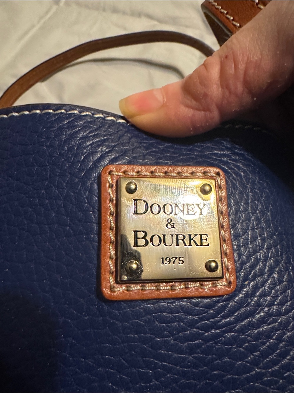 Dooney & Bourke Royal Blue Pebbled Leather Lexington shopper tote inc Brown Trim - Picture 4 of 8